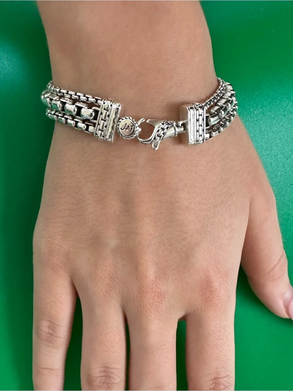 JAI 925 Sterling Silver Multi-Row Box Chain Bracelet - Silver